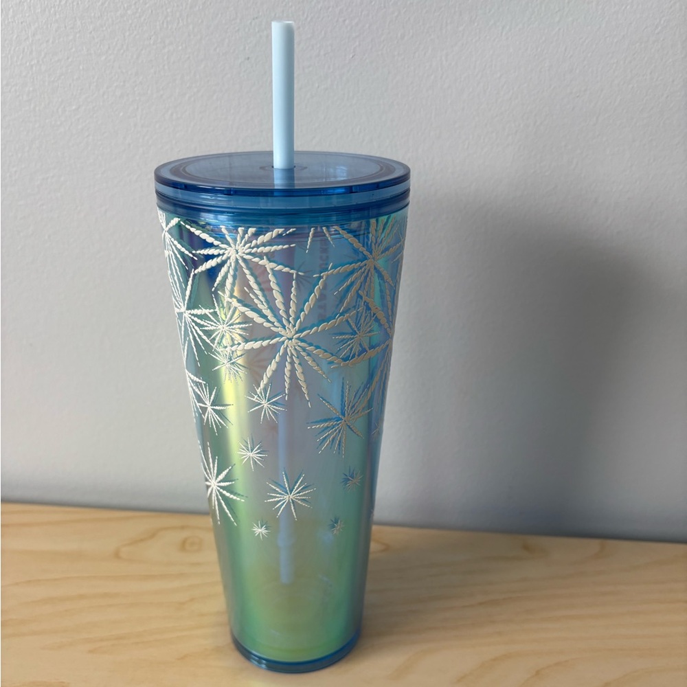 Starbucks 2023 Snowflake Iridescent Teal Blue Cold Cup -Light Blue Straw - 24 oz - Picture 3 of 7